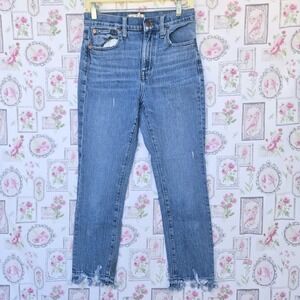 Madewell High-Rise Slim Boyjean Women's Jeans Size 25 Blue Denim Distressed